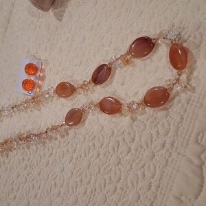 Chic Amber Beaded Necklace and Earring Set